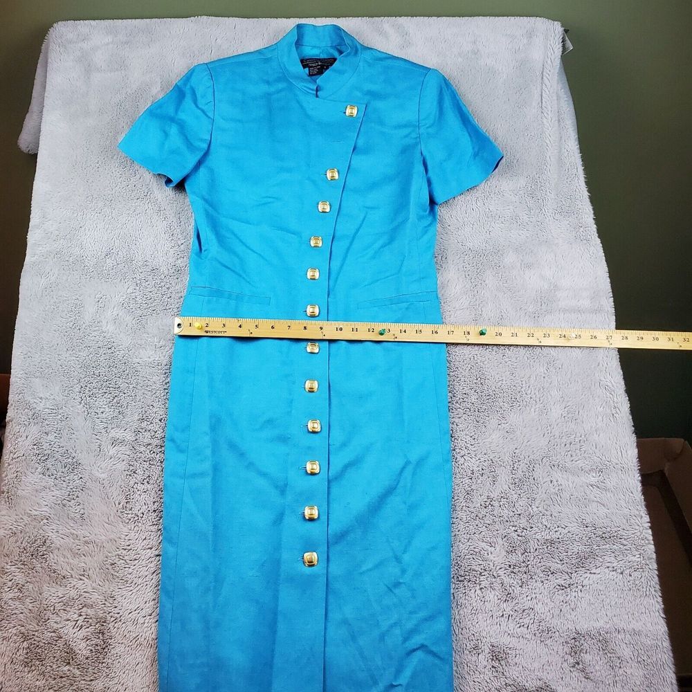 Cynthia Howie Linen Maxi Dress‎ Women 8 Blue Short Sleeve Buttons Maggy Boutique